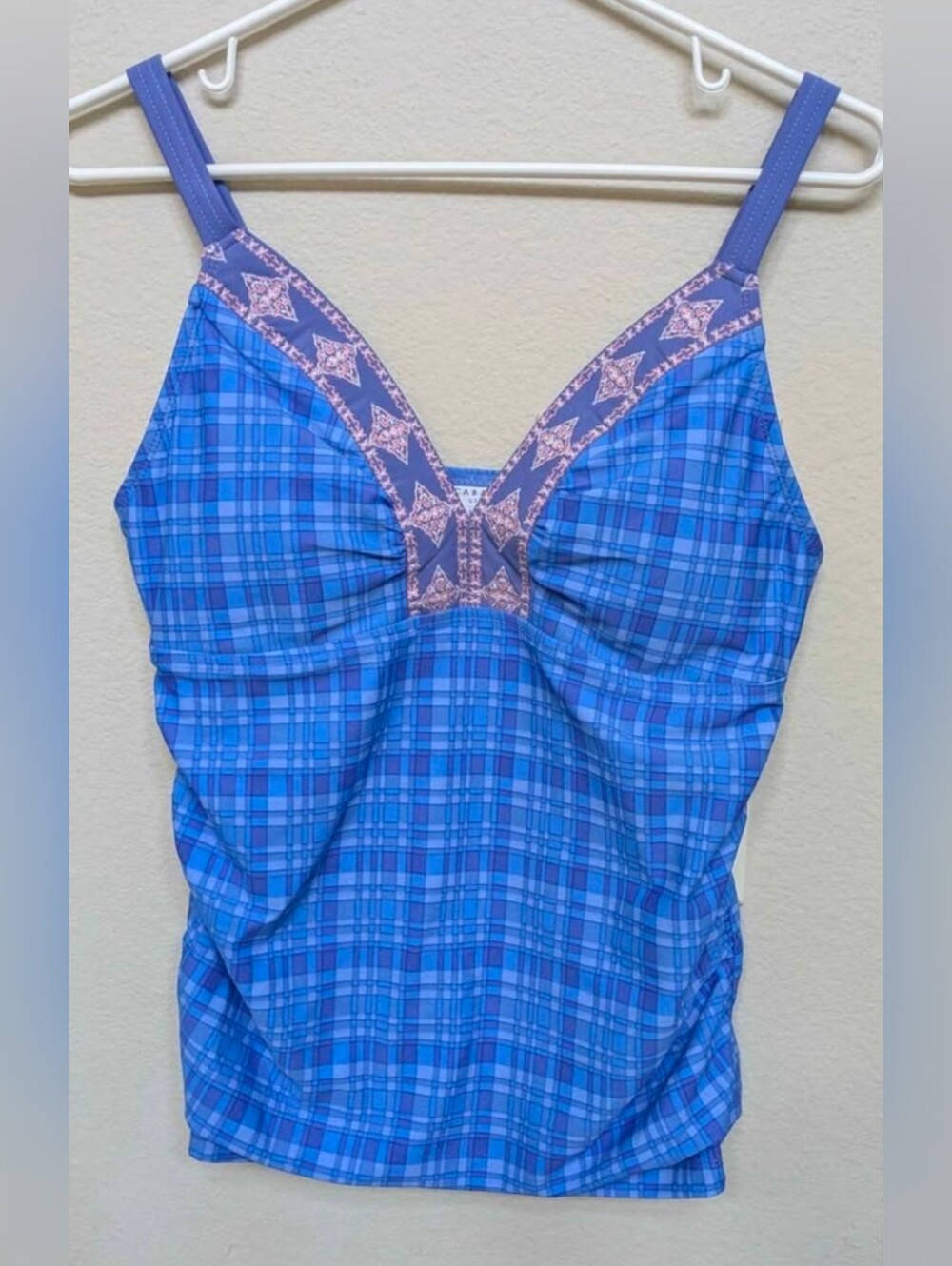 Talbots Blue Plaid Chemise with Pink Accent Trim